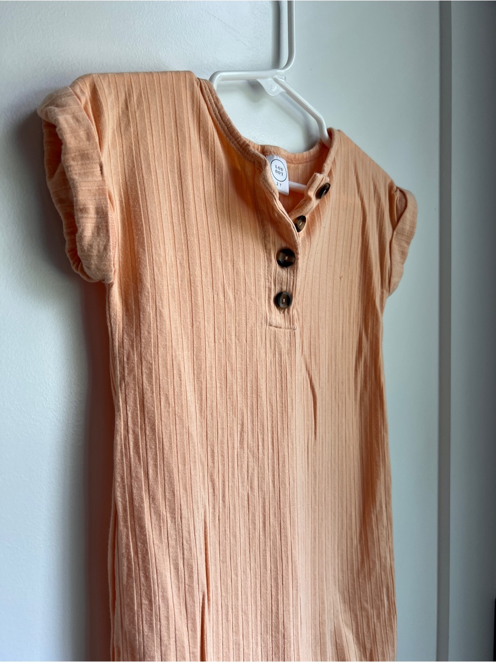 Lou Lou & Company Ribbed Henley Romper | Peach | 2T